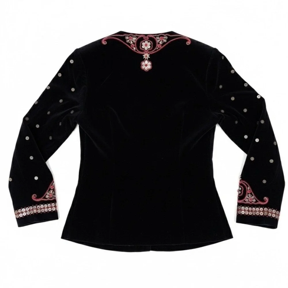 AMPM Ankur Modi Priyanka Modi Black Velvet Embellished Jacket Sz M Lux Old Money